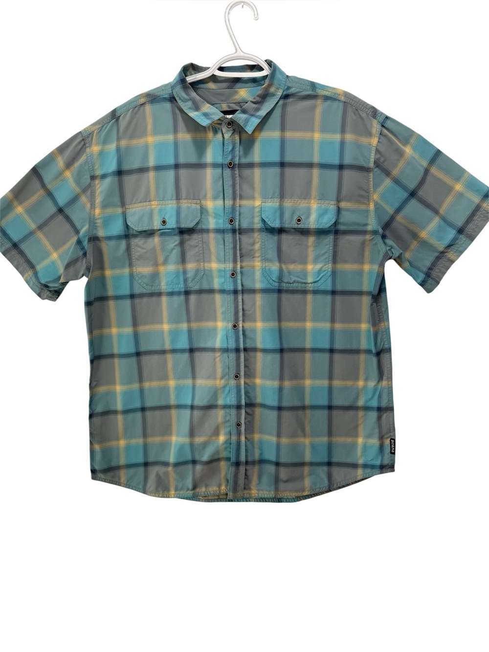 Prana Outdoors Teal Plaid Short-Sleeve Button-Up Shirt Mens XXL Gorpcore